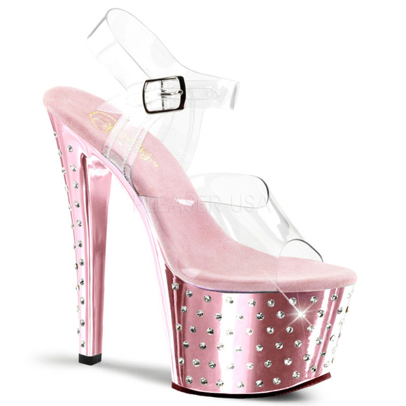 High Heel Clear Rhinestone Platform Shoes - Picture 1 of 4